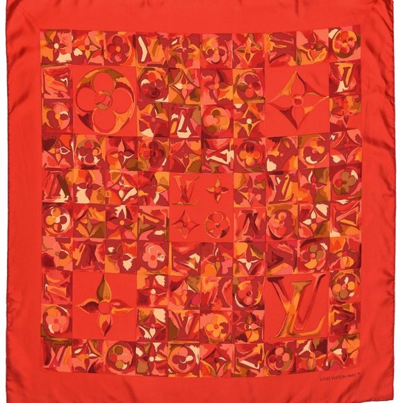 Louis Vuitton Silk Au Fil De Temps Scarf Red - Picture 2 of 7